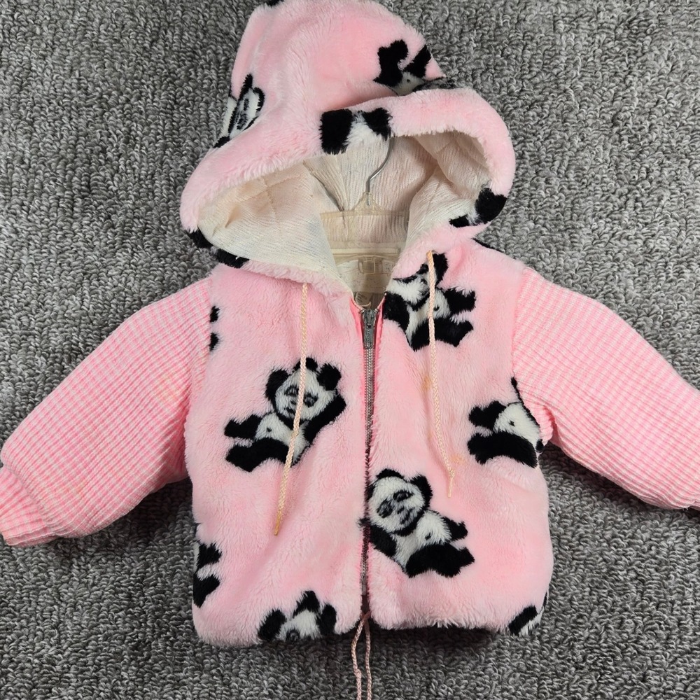 Frost Fighter Vintage - Panda Bear‎ Jacket Hooded Pink Fleece- Kids Size 2T